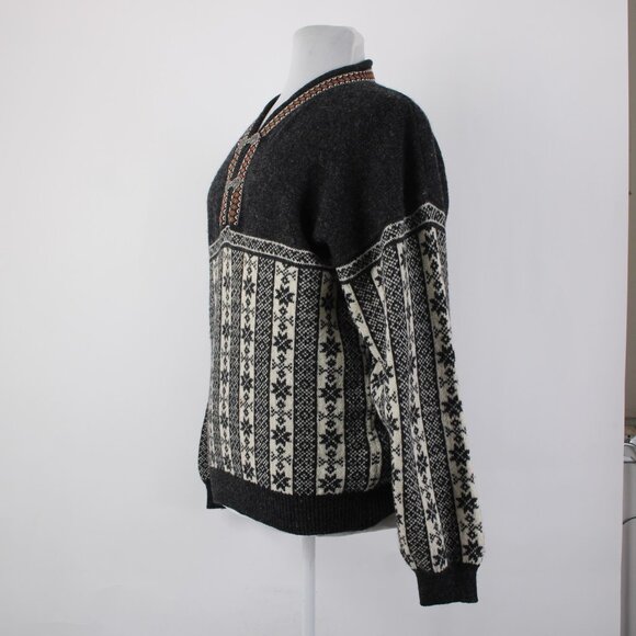 North Peak Nordic Sweater Sz 1X? Black Red Multi 100% Wool Celtic Sweater - Picture 4 of 15